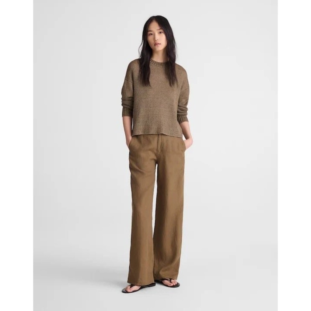 Madewell The Zoe Relaxed Straight Pant Brown 100% Linen Plus Size 22 NZ252 NEW